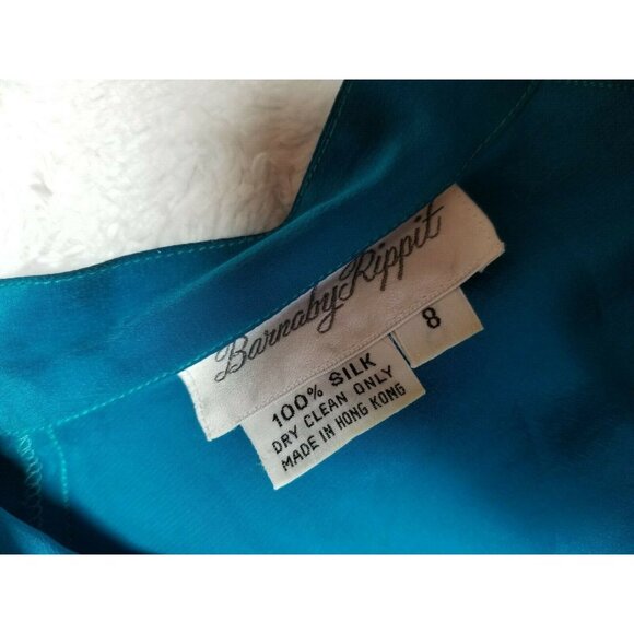 Barnaby Rippit Women V-Neck Long Sleeve Silk Dress Size 8 Blue Casual Drop Waist - Picture 5 of 5